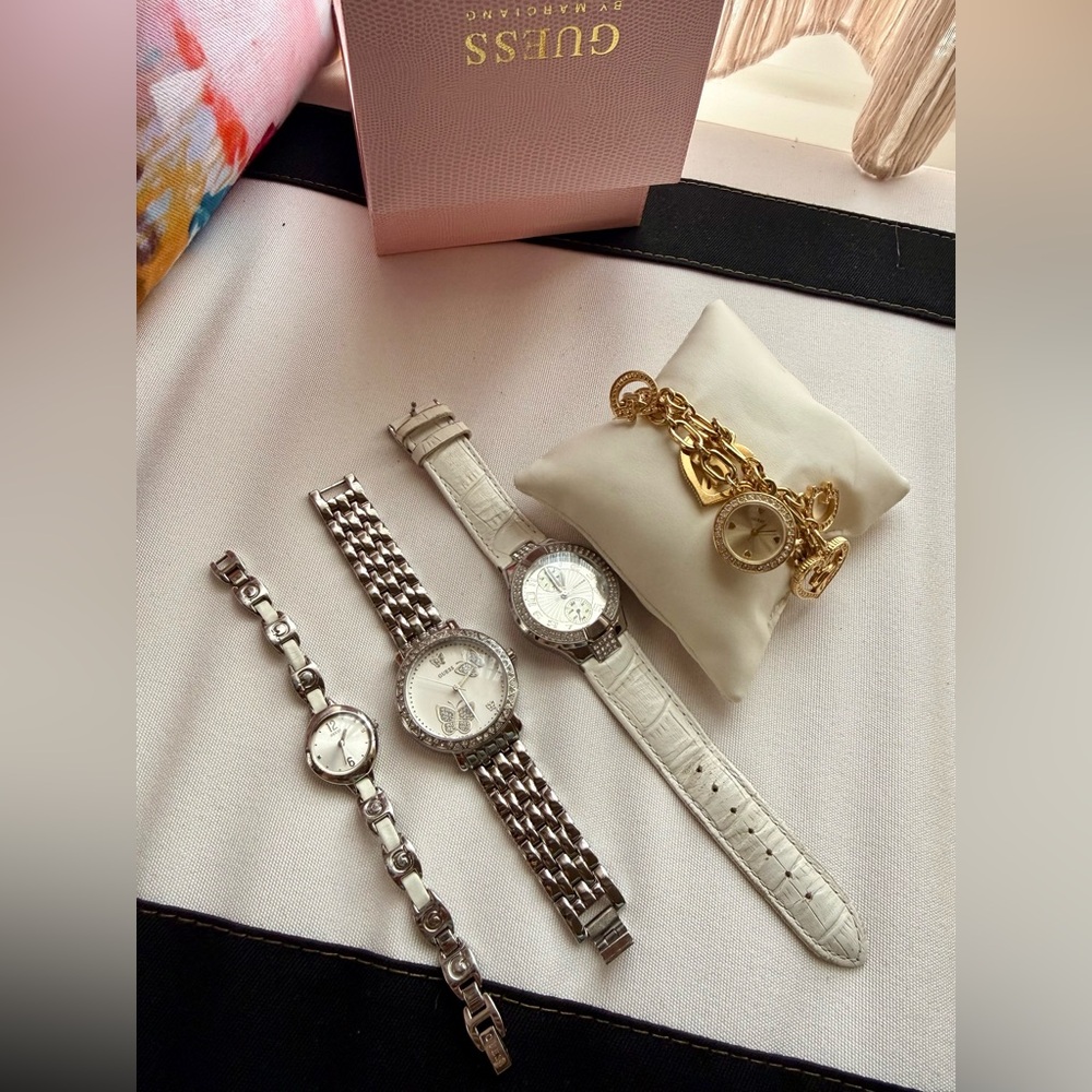 ✨ GUESS Watch Set – 4 Watches + Charm Bracelet | Silver & Gold Mix ✨